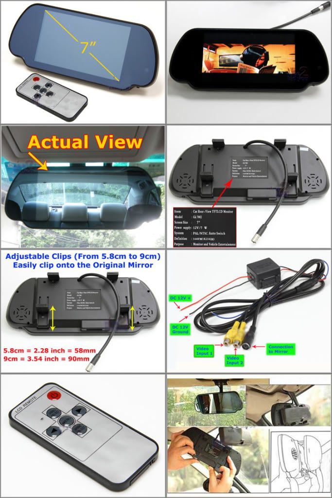 7" LCD REAR VIEW MIRROR MONITOR WITH USB PORT